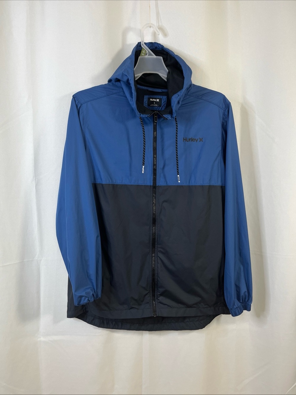 Hurley Mens Water Repellent Full-Zip Lightweight Windbreaker Jacket Hooded L